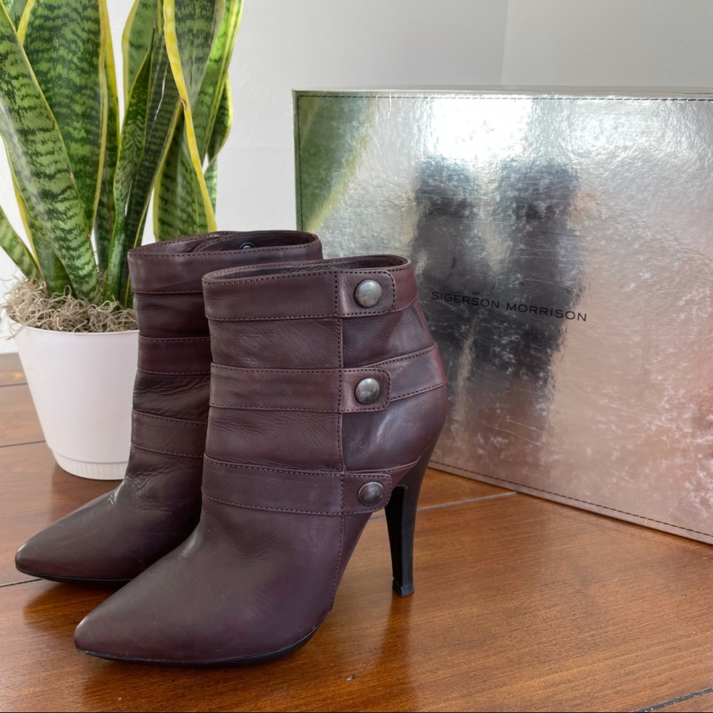 Sigerson Morrison Brown Leather Ankle Booties Womens size 6.5
